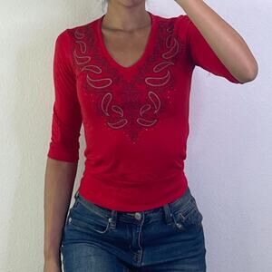 Red Printed Vintage Top